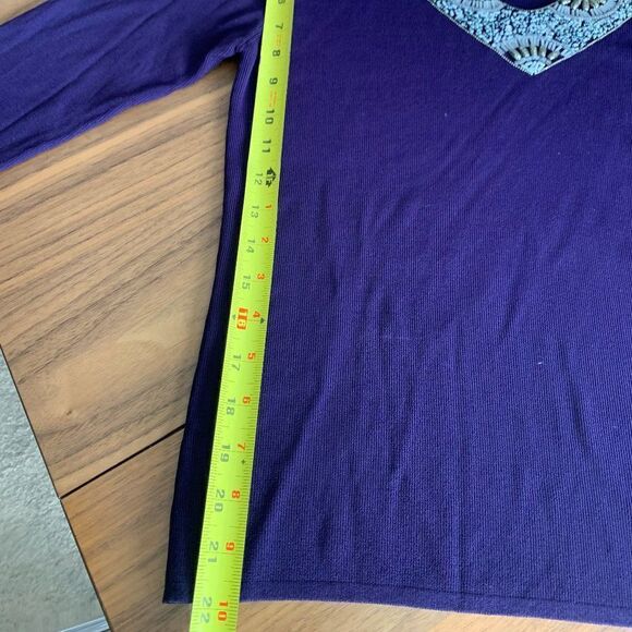 Sweater, EUC, beaded neckline, deep rich purple, 3/4 sleeve, sz Med - Picture 3 of 15
